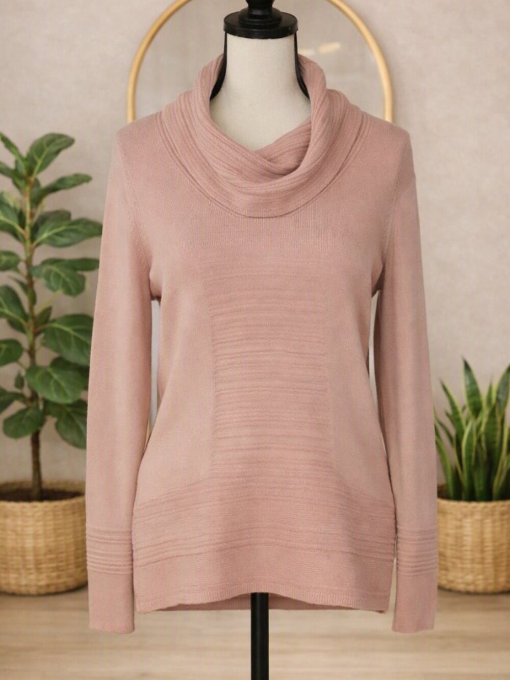 Calvin Klein Women’s Ribbed Cowl Neck Light Pink Sweater Size Small NWOT